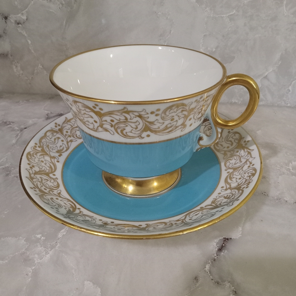 Vintage Royal Adderley 1789 Bone China Lawley Aqua Blue & Gold Cup & Saucer Set - Picture 2 of 12